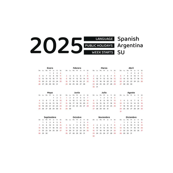 Calendario 2025 Español con Argentina festivos. La semana comienza el