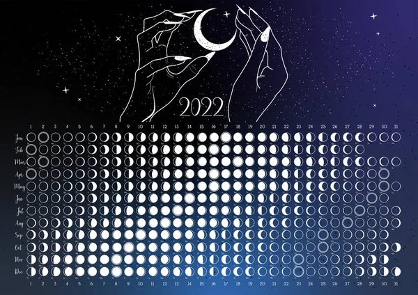 Kuun Kalenteri 2022 Luna Pohjoinen Pallonpuolisko — vektorikuva
