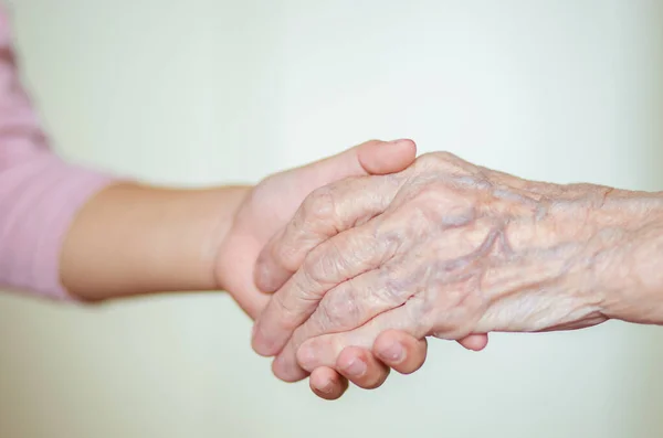 Hands Child Hands Grandmother Old Brownish Skin Elderly Woman Motherly — Stock Photo, Image