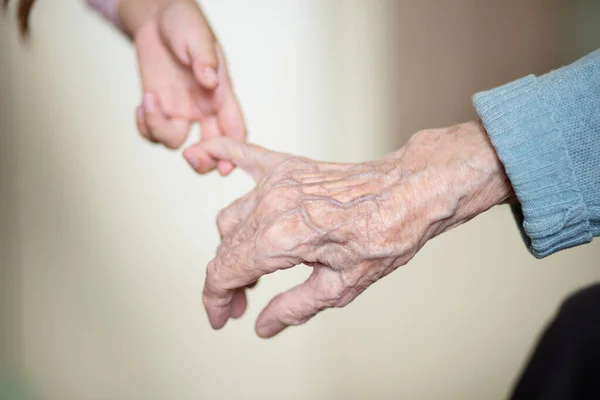 Hands Child Hands Grandmother Old Brownish Skin Elderly Woman Motherly — Stock Photo, Image