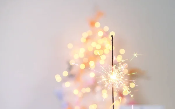 Beautiful Sparkles Sparklers Background New Year Bokeh Christmas Mood Glitter — Stockfoto