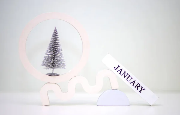 Calendário Mesa Com Data Janeiro Conceito Ano Novo Natal Árvores — Fotografia de Stock