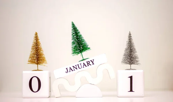 Calendario Scrivania Con Data Del Gennaio Concetto Capodanno Natale Alberi — Foto Stock