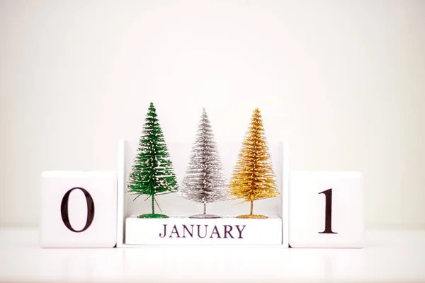 Calendario Scrivania Con Data Del Gennaio Concetto Capodanno Natale Alberi — Foto Stock