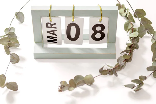 Skrivbordskalender Med Datum Mars Internationell Kvinnodag Helgdag Datum Kalendern — Stockfoto