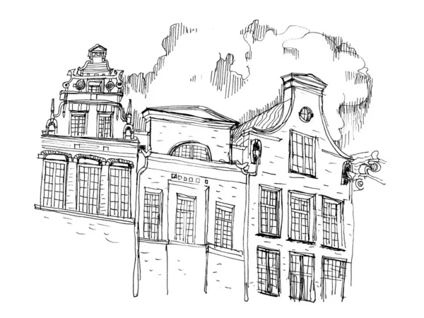 Рисунок Фасадной Архитектуры Старого Города — стоковое фото