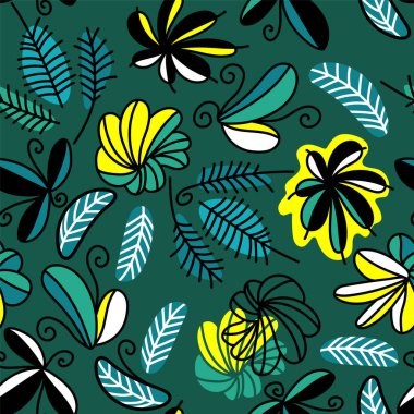  Çiçekler ve yapraklarla kusursuz organik soyut desen