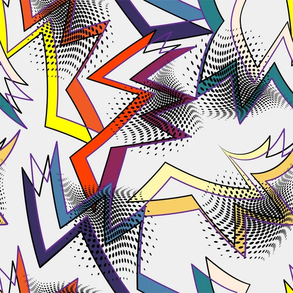 Abstract Geometrie Stedelijk Naadloos Patroon Met Gebogen Lijnen Stippen — Stockvector