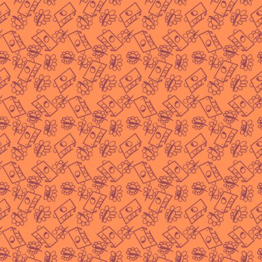 Seamless cute pattern with dinosurus and flowers