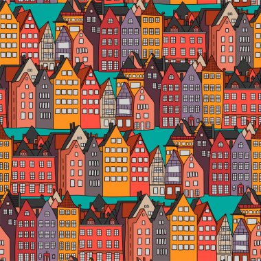 Eski bir Avrupa şehrinin cepheleriyle kusursuz bir düzen. 