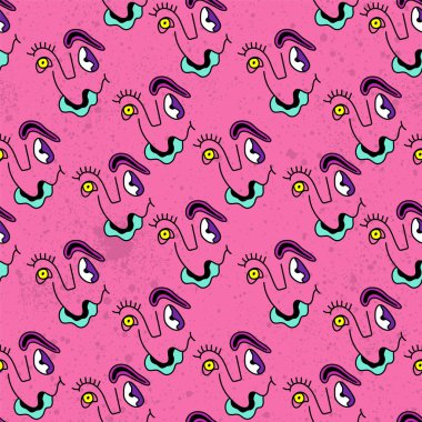 Kusursuz, soyut, alışılmadık desenler ve tekrar eden yaratıkların yüzleri.