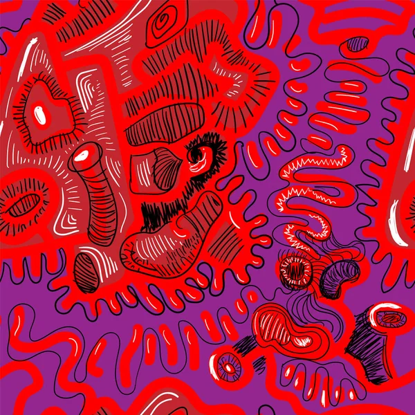 Naadloze Abstracte Unieke Kunstwerken Met Hand Getekend Psychedelisch Patroon — Stockvector