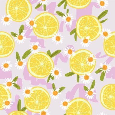 Kaotik limonlar ve papatyalarla kusursuz desen