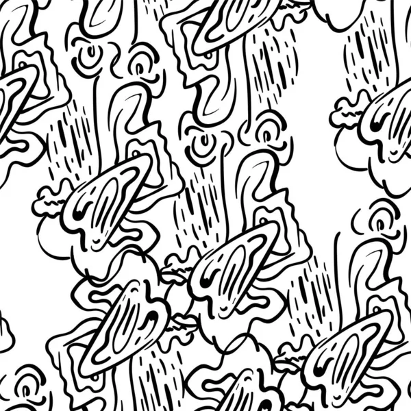 手描きの異常な線のパターンを持つシームレスな抽象的なシュールレアリズムアート — ストックベクタ