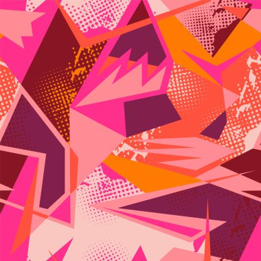 Kavisli geometri elementleri, spor tekstil, doku ve giyim için noktalar olan şehirsel soyut, pürüzsüz desen.