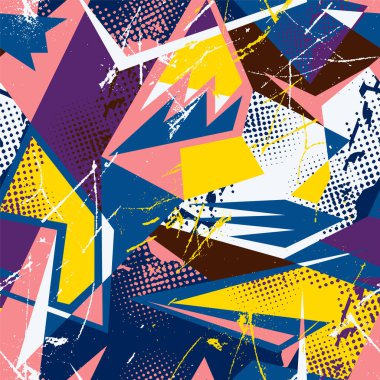 Kavisli geometri elementleri, spor tekstil, doku ve giyim için noktalar olan şehirsel soyut, pürüzsüz desen.