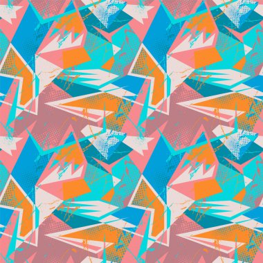 Kavisli geometri elementleri, spor tekstil, doku ve giyim için noktalar olan şehirsel soyut, pürüzsüz desen.