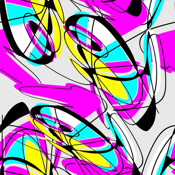Abstracte Hand Getekend Naadloos Patroon Met Krullend Kleurrijke Elementen — Stockvector