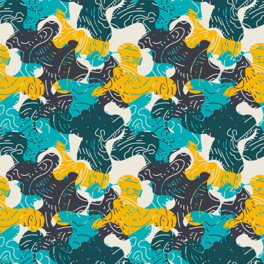 El çizimi dalga şekilleri ve kaotik çizgilerle soyut ve benzersiz dekoratif desen. 