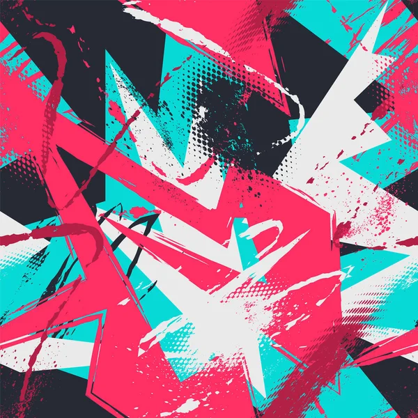 Kavisli geometri elemanları ve grunge dalga çizgileriyle soyut kentsel kusursuz desen 