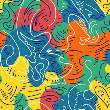 El çizimi dalga şekilleri ve kaotik çizgilerle soyut ve benzersiz dekoratif desen. 