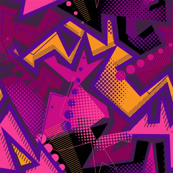 Patrón Urbano Abstracto Con Elementos Geométricos Curvos Líneas Puntos Caóticos — Vector de stock