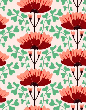 Yapraklı çiçek desenli taşıyıcı çiçek deseni. Parmak izi, duvar kağıdı, doku, tekstil için..