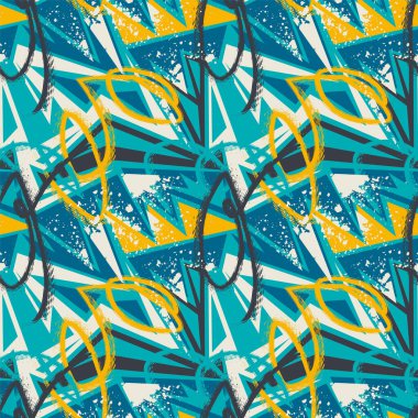 Kavisli geometri elemanları ve grunge dalga çizgileriyle kusursuz soyut kentsel desen