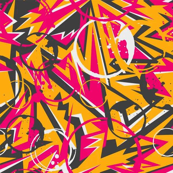 Seamless abstract urban pattern with curved geometry elemets and grunge circles