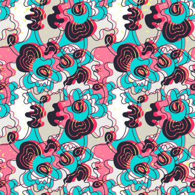 Seamless abstract unusual artwork with colorful hand drawn psychedelic patterns