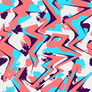 Kavisli geometri elemanları ve grunge noktalarıyla soyut kentsel desen