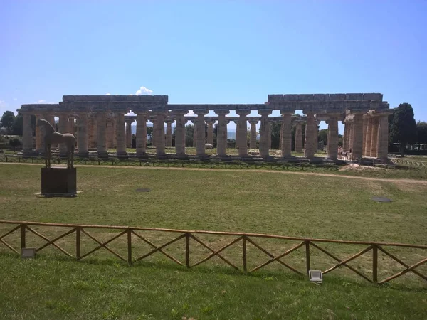 Tempel Van Hera Paestum Een Griekse Romeinse Stad Zuid Italië — Stockfoto