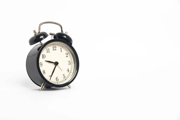 Relógio Alarme Vintage Preto Isolado Fundo Branco Conceito Tempo Oclock — Fotografia de Stock