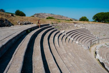 Türkiye 'nin İzmir kentinde yer alan antik Pergamon-Bergama kenti, antik Yunan medeniyeti, Türkiye' de arkeolojik alan. Yüksek kalite fotoğraf