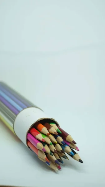 Wooden Color Pencils Arranged Bulk Color Pencils Isolated White Background — Stock Photo, Image