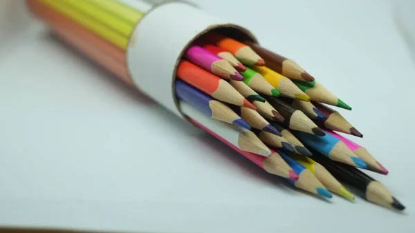 Wooden Color Pencils Arranged Bulk Color Pencils Isolated White Background — Stock Photo, Image