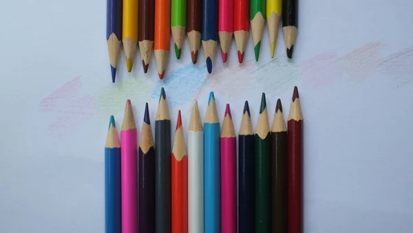 Wooden Color Pencils Arranged Bulk Color Pencils Isolated White Background — Stock Photo, Image