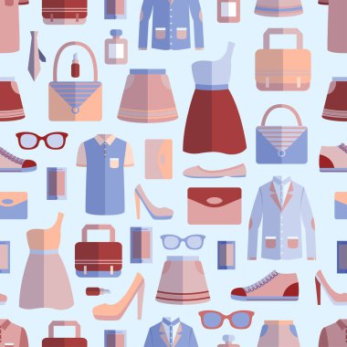 kadın ve erkek moda şık rahat alışveriş Aksesuar Dikişsiz desen vektör çizim