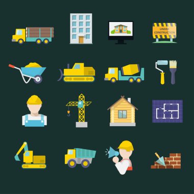 İnşaat araç özellikleri ve araçları simgeler bina izole vektör çizim ayarla