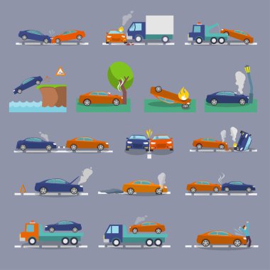 çarpışma yangın sel sigorta olaylarını vektör çizim ile araba kazasında ve kazalar Icons set