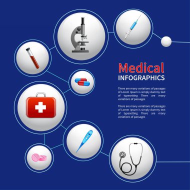 Medikal eczane ambulans kabarcık Infographic gerçekçi sağlık simgeler vektör çizimi