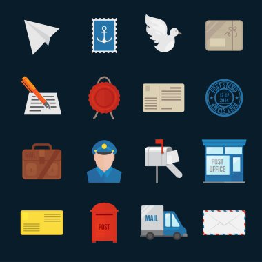 Kurye zarfı ve paket paketleriyle izole edilmiş vektör illüstrasyonlu servis simgesi düzlüğü gönder