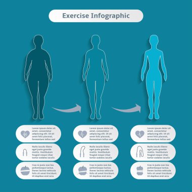 Infographic öğeleri kadınların fitness ve spor azlık kilo kaybı ve sağlık vektör çizim