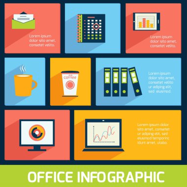 vektör çizim Office infographics düz iş şablonu ile Kırtasiye malzemeleri