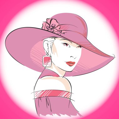 yeşil şapka ve küpe vektör çizim giymek çekici şehvetli kadın portresi