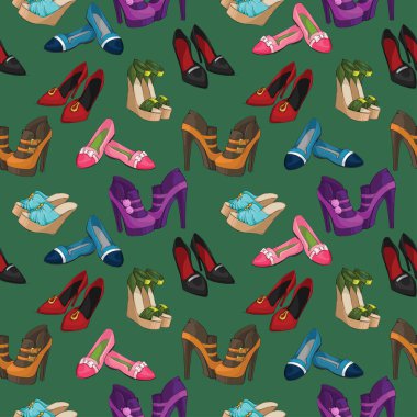 Dikişsiz kadının moda ayakkabıları desen arka plan vektör çizim