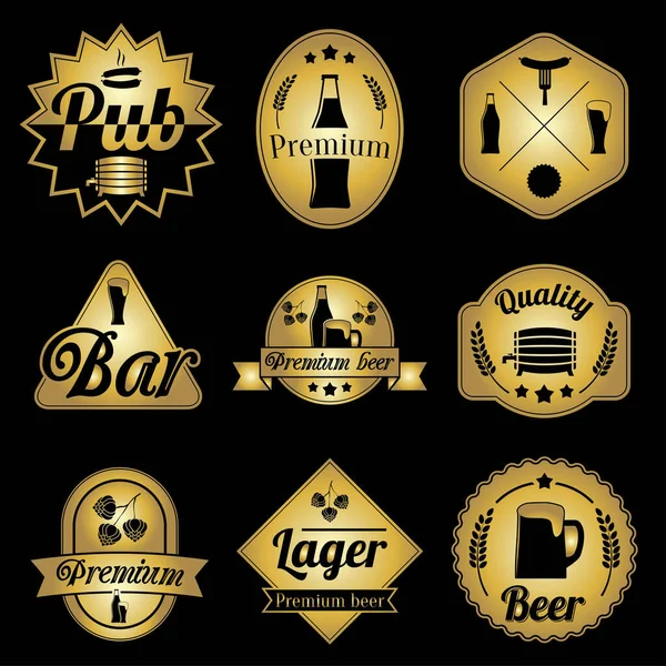 Alcohol Cerveza Partido Etiquetas Insignias Colección Botella Taza Vidrio Cangrejos — Archivo Imágenes Vectoriales