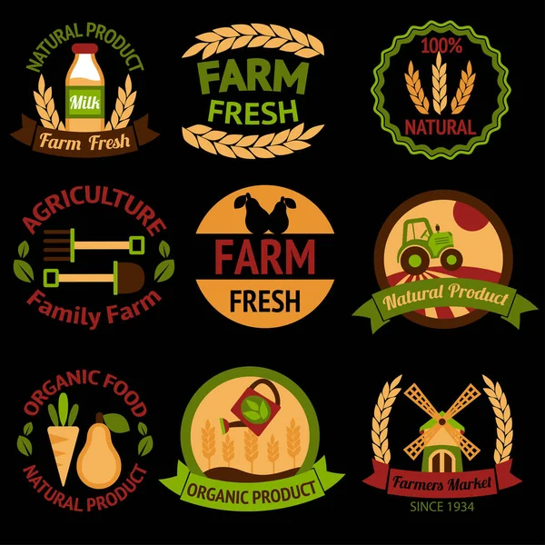 Colheita Agrícola Emblemas Rótulos Agrícolas Definidos Fundo Branco Ilustração Vetorial — Vetor de Stock