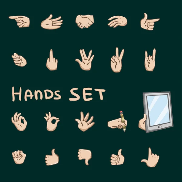Hands Gestures Flat Icons Set Okey Rock Fist Palm Communication — Stock Vector