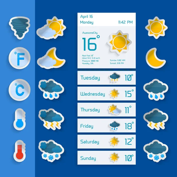 hava tahmin bilgisayar kağıdı dekoratif widgets ile güneş bulutların yağmur ve kar simgeler vektör çizimi extended.